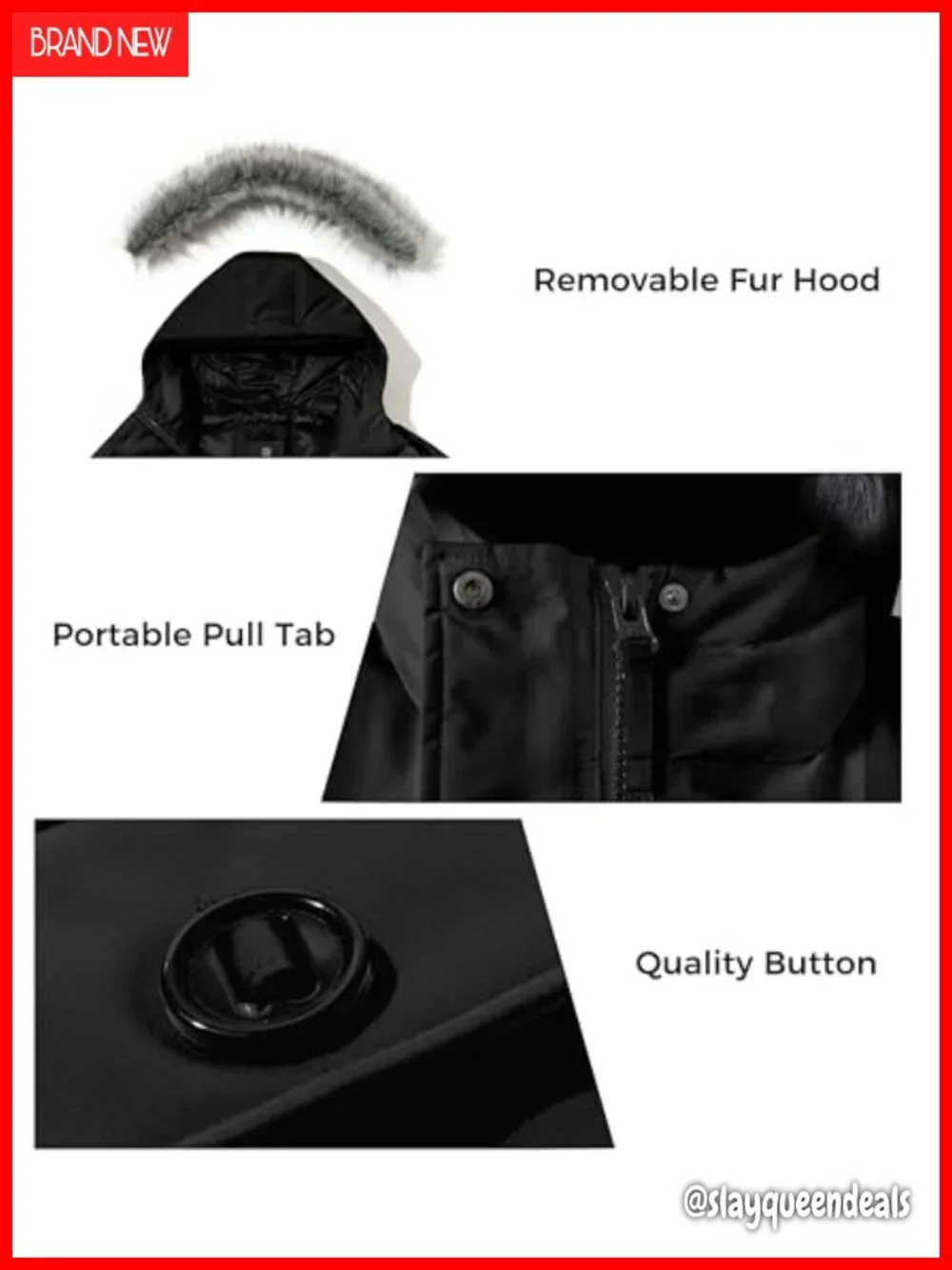 Waterproof Puffer Parka with Detachable Fur Hood - Winter Coat